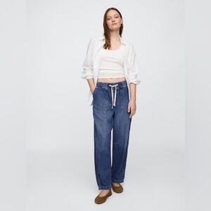 GAP Wide-Leg Drawstring Jeans in Denim Blue